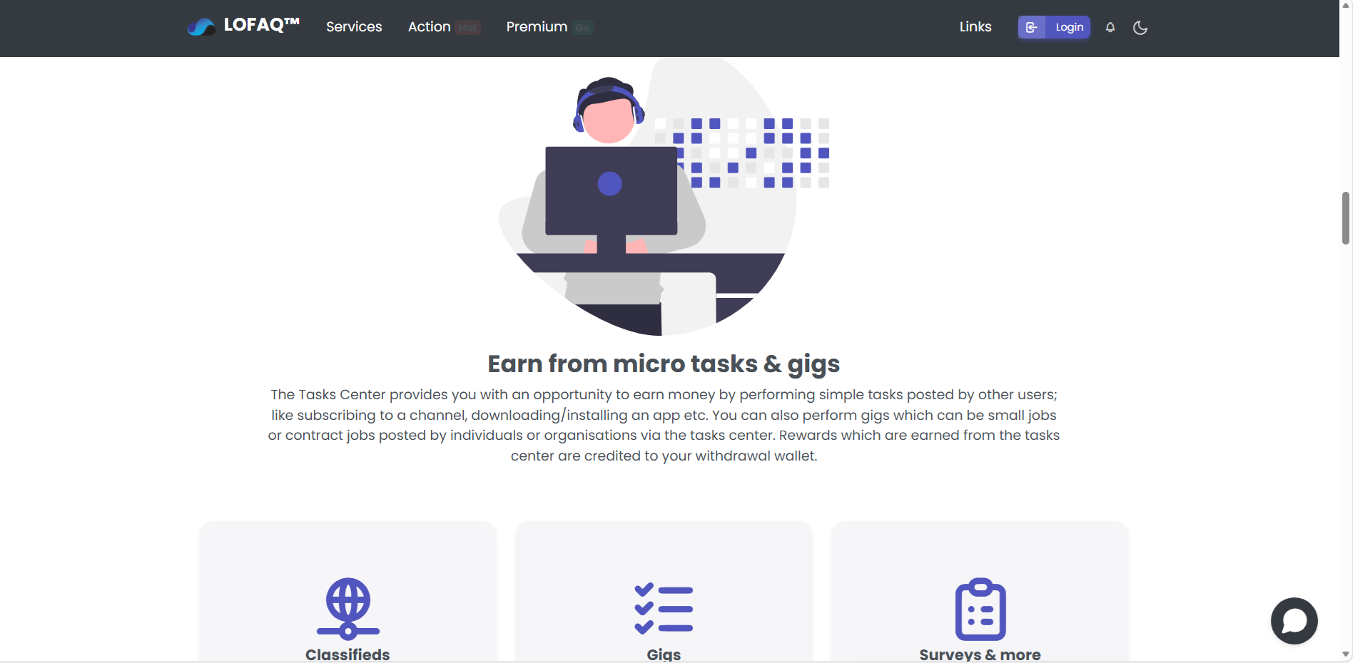 About the LOFAQ tasks and Gigs center.